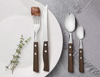 Tramontina Cutlery Set with Steak Knives, 24 Piece Sharp Knife, Forks, Teaspoons, Tablespoons with Wooden Handles, ‎Camping, Kitchen, Rustic, 22299050