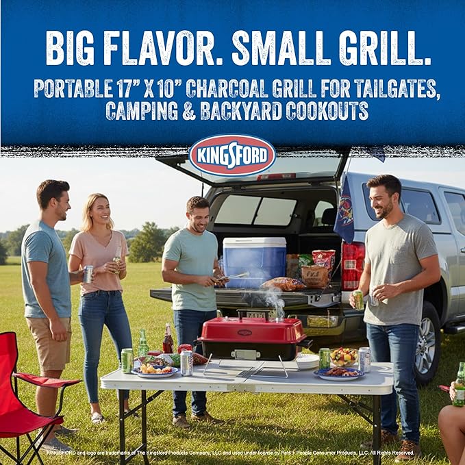Kingsford Tabletop Charcoal Grill, Portable, Compact Grilling and BBQ, 17" Rectangular, 170 Sq In Cooking Surface