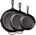 Lodge Seasoned Cast Iron Skillet Set - PFAS-Free, Non-Toxic Cookware - Use with an Oven, Stove, Grill, or Campfire - Naturally Non-Stick & Oven Safe - 8, 10.25 & 12 Inches