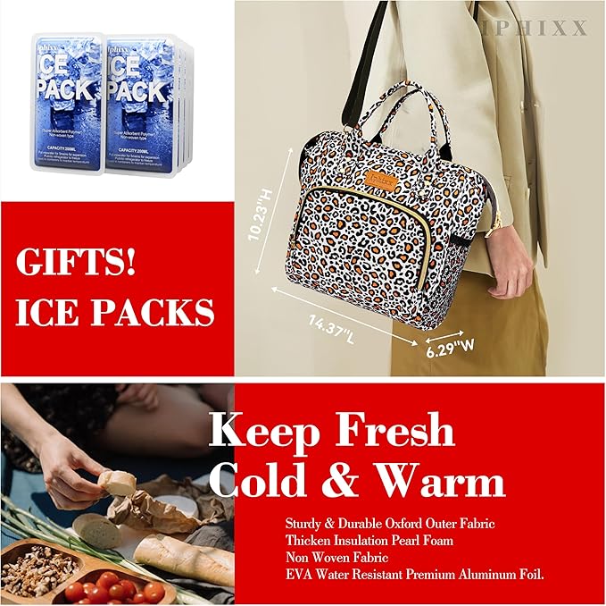 Lunch Bags for Women, Lunch Box for Women Insulated Lunch Bag, Leakproof Lunch Tote Bags for Work with Adjustable Strap Reusable Cooler Tote Bag for Picnic,Camping, 8 Ice Packs