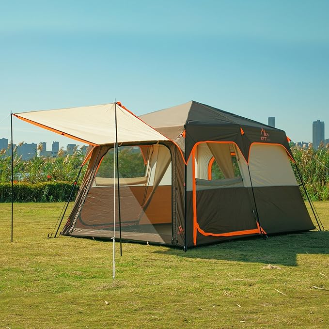 KTT Extra Large Tent 10-12-14 Person(B),Family Cabin Tents,2 Rooms,3 Doors and 3 Windows with Mesh,Straight Wall,Waterproof,Double Layer,Big Tent for Outdoor,Picnic,Camping,Family Gathering