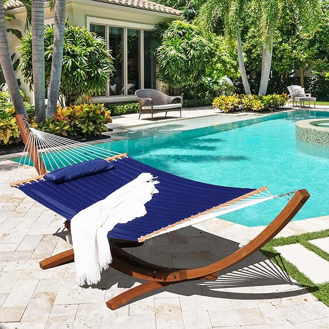 Lazy Daze Hammocks 13 FT Outdoor Arc Wood Hammock Stand, 2 Person Hard Pine Wood Hammock Stand with Carabiners and Chains for Indoor Outdoor Patio Garden Yard Poolside, 500lb Capacity, Brown