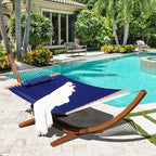 Lazy Daze Hammocks 13 FT Outdoor Arc Wood Hammock Stand, 2 Person Hard Pine Wood Hammock Stand with Carabiners and Chains for Indoor Outdoor Patio Garden Yard Poolside, 500lb Capacity, Brown
