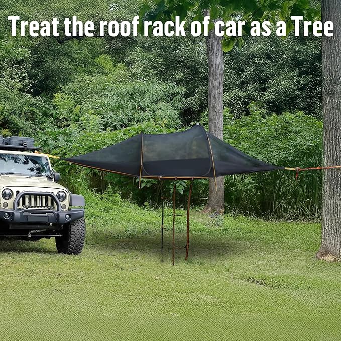 Night Cat Triangle Hammocks 2-Persons: Lay Flat 3 Point Hammock Tent with Bug Net Rainfly 13ft 440 LBS