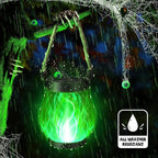 iBaycon 1 Pack Solar Lanterns Lights, Halloween Flickering Flame Garden Lights with 2 Modes Dual Charging USB & Solar, Outdoor Waterproof Hanging Lantern for Party Holiday Halloween Decor (Green)
