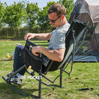 PORTAL Oversized Folding Rocking Camping Chair Portable Outdoor Rocker with High Back Hard Armrests Carry Bag, Supports 400 lbs