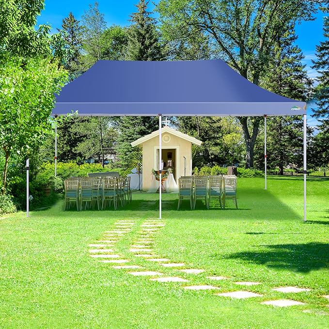 COBIZI Canopy 10x20 Pop Up Canopy Tent with 6 Sidewalls, Waterproof Commercial Canopy Ez Outdoor Instant Gazebo Easy to Set up Event Shelter, Garden Tents for Parties with Sandbags, Dark Blue