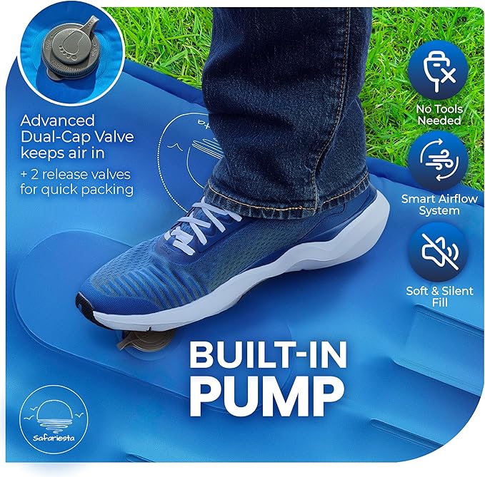 Premium Double Sleeping Pad for Camping - Camping Mattress 2 Person XL with Built-in Pump - 6.9" Thick Camping Bed for Adults - Indoor, Beach & Pool Use