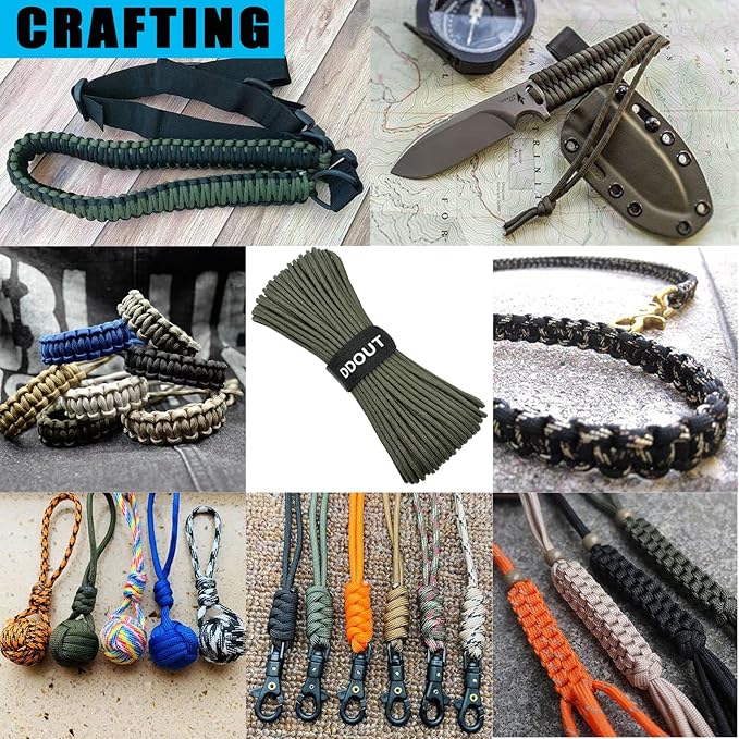 Paracord Nylon Rope Army Green 200ft with 7-Strand Core, 10 Colors and 50/100/200 ft, Type III Parachute Cord 4mm for Camping, Survival, Hiking, DIY, Crafting, Outdoor Utility Rope