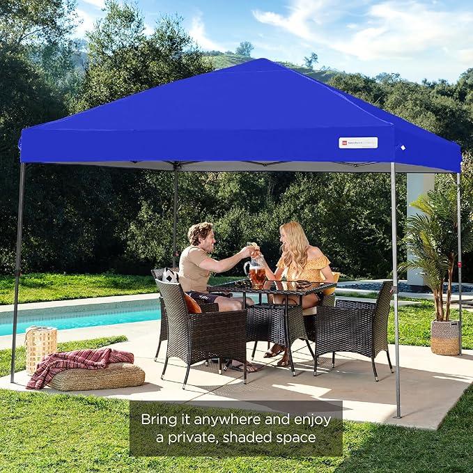 Best Choice Products 10x10ft Pop Up Canopy Tent, Outdoor Shade, 1 Person 1 Minute Set Up, Carry Case, 4 Weight Bags - Resort Blue