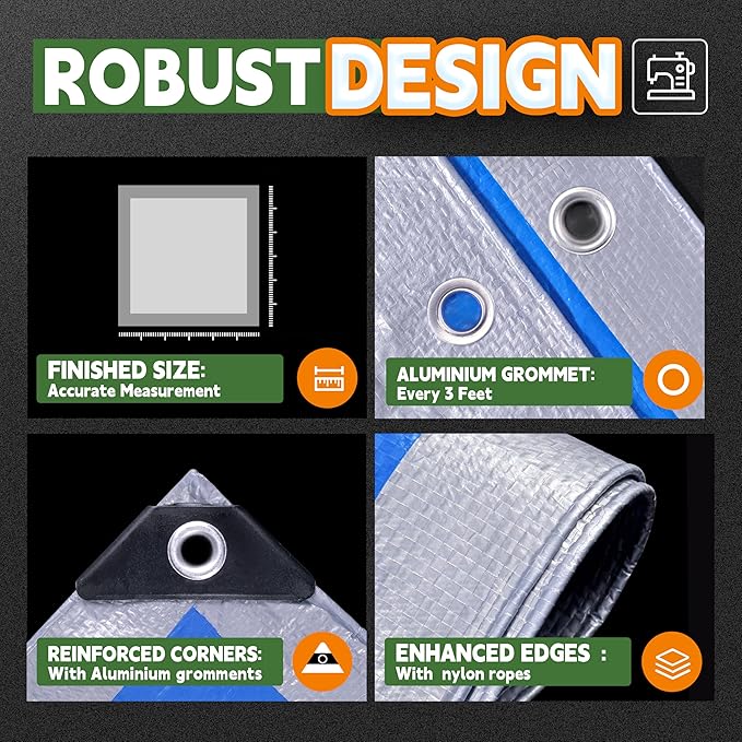 RAINDEWAY Large Tarps 30x100 Feet, 5.5 Mil - Multipurpose Waterproof Poly Tarp Cover with Metal Grommets and Reinforced Edges, Silver/Blue Tarp