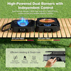 Camping Stove Portable Propane Camp Stove with Independently Adjustable Heat & Carry Bag, Foldable Gas Stove with 2 Burners for Outdoor Cooking,Tailgating & Backyard Gathering,BBQ (Black)