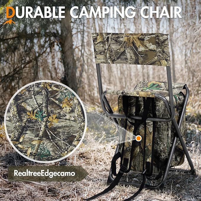Portal Backpack Cooler Chair Fishing Chairs with Backrest Folding Camping Stool Compact for Outdoors Hiking Hunting Travel, Supports 350 lbs Capacity