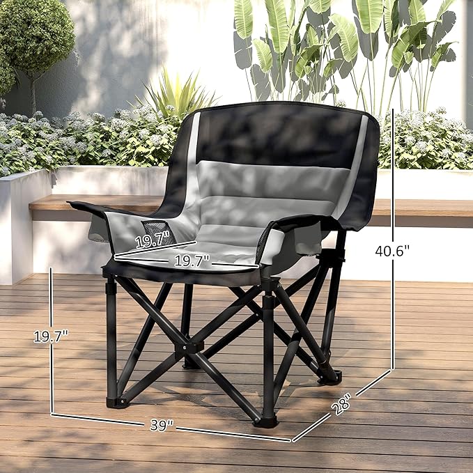 Outsunny Double Camping Chair for Adults, Padded Folding Camp Chair for 2 Person with Armrest, Wine Glass Holder, Cup Holder, Carry Bag for Outdoor Sports, Picnics, Supports up to 552 lbs.