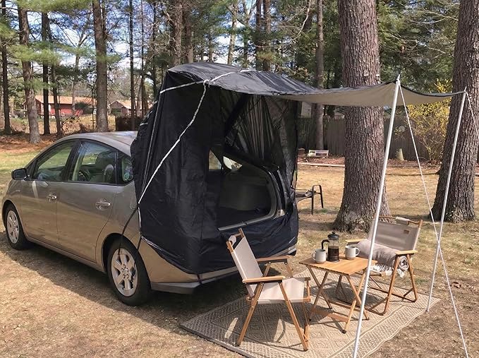 Hasika SUV Camping Tent Car Tailgate Shade Awning with Screen Net Waterproof 3000MM UPF 50+ Black (Small)