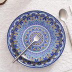 GaRcan Porcelain Dinnerware Set 16-Piece Bohemian Mandala Patterned Blue Porcelain Tableware Dinner Set with Dinner Plate,Dessert Plate,Bowl,Mug Dinnerware Set