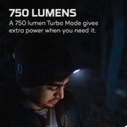 NEBO Einstein 750 Lumen Outdoor Compact Easy Tilt Camping Headlamp with Red Light and Turbo Modes, Includes 4 AAA Batteries and Adjustable Strap
