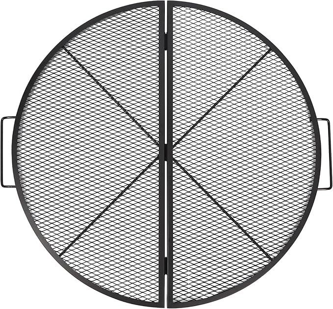 Lineslife X-Marks Fire Pit Cooking Grill Grates Portable, Heavy Duty Folding Round Campfire Grill Grate, Firepit Grill Grate with Handles for Outdoor BBQ Picnic, Black 24 Inch
