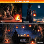 iBaycon 1 Pack Solar Lanterns Lights, Halloween Flickering Flame Garden Lights with 2 Modes Dual Charging USB & Solar, Outdoor Waterproof Hanging Lantern for Party Holiday Halloween Decor (Red)