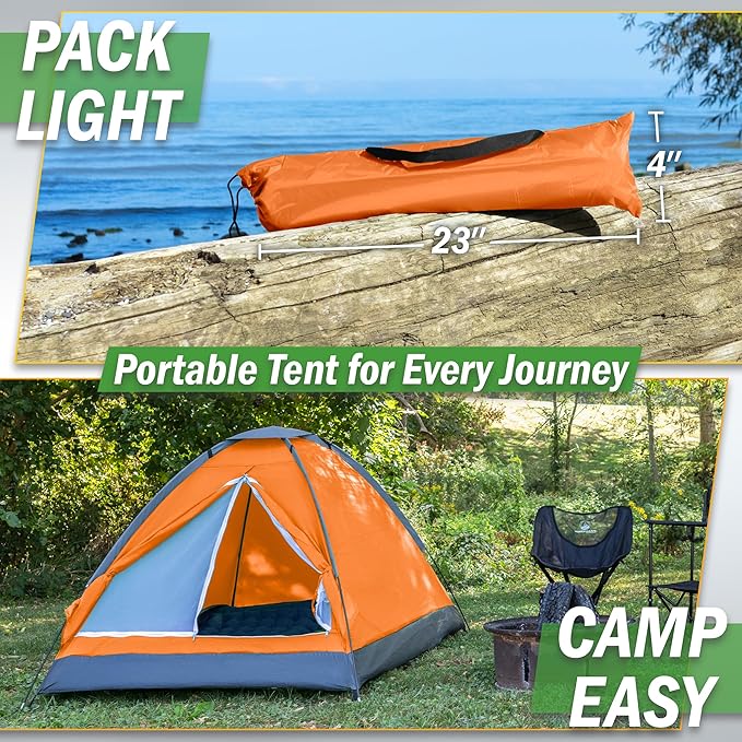 2 Person Camping Tent with Rain Fly and Carrying Bag - Lightweight Outdoor Tent for Backpacking, Hiking, or Beach Use by Wakeman Outdoors