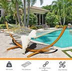 Lazy Daze Hammocks 10.5 FT Outdoor Arc Wood Hammock Stand, 2 Person Hard Pine Wood Hammock Stand with Carabiners and Chains for Patio Indoor Outdoor Garden Poolside, 300lb Capacity, Natural