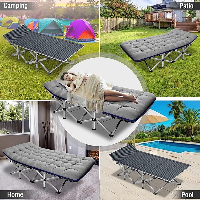 ABORON Camping Cot for Adult 28" Extra Wide, Heavy-Duty 1200D Oxford Cot for Sleeping, Portable Folding Camp Bed with Mat & Carry Bag