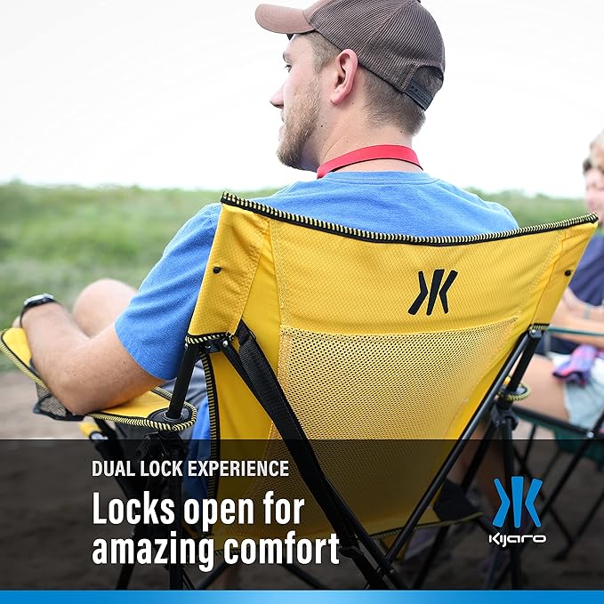 Kijaro Dual Lock Portable Chair with Cooler - Vik Black, Folding, Camping, 300 lb Capacity, 2 Cup Holders