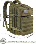 LHI Military Tactical Backpack for Men and Women 45L Army 3 Days Assault Pack Bag Large Rucksack with Molle System - Green