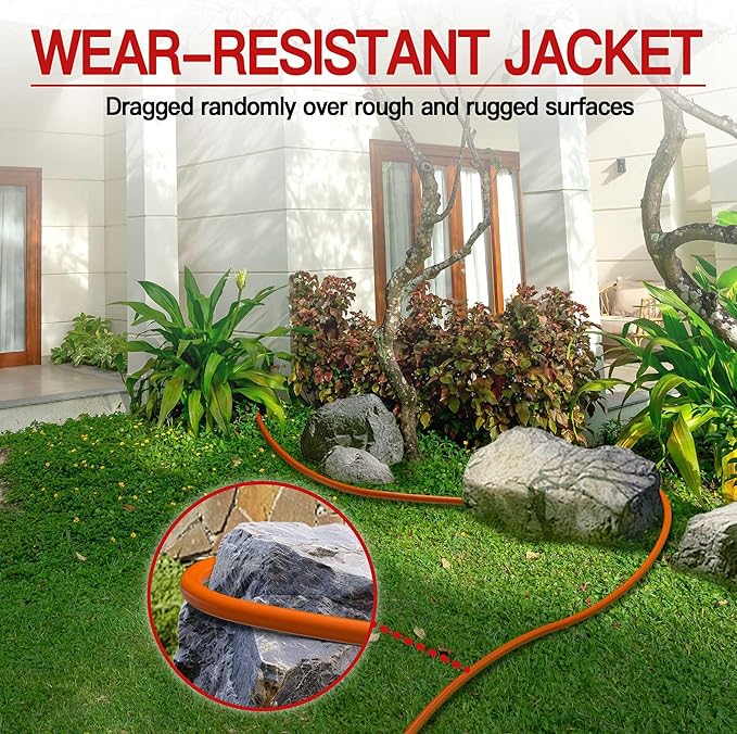 150 FT 12 Gauge Extension Cord Outdoor, Heavy Duty Weatherproof & Flame Retardant Orange 3 Prong Power Cord with Light, Outside for Lawn & Garden, 15 Amps 1875 Watts 125 VAC 12AWG SJTW, ETL Listed
