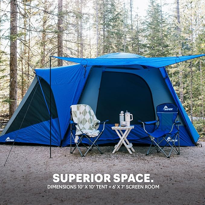 Napier Sportz SUV Tent with Screen Room | 10'x10' Car Camping Tent with 7'x6' Screen Room and Awning | Fits All CUVs, SUVs, Minivans | Sleeps 6 Adults | Blue/Gray | Model 84000