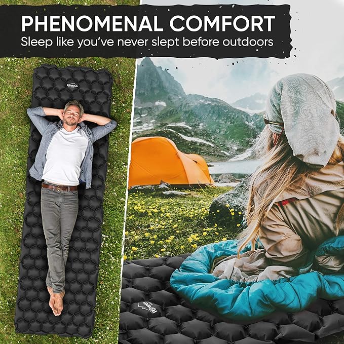 POWERLIX Ultralight Sleeping Pad for Camping with Inflating Bag– Compact Lightweight Camping Mat, Outdoor Backpacking Hiking Traveling Airpad Air Mattress Sleeping Mat