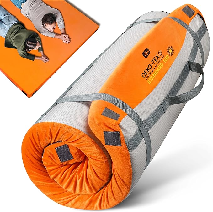3 Inch Memory Foam Camping Mattress, Dual Layer Thick Sleeping Camp Pad for Car Tent Cot, Roll-Up Portable Glamping Floor Bed for Guests Sleepover