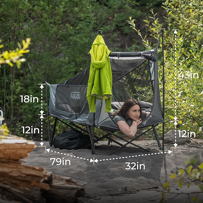 Kakadu Camping Tent Cot, 1 Person, 1 Minute Easy Setup, Folding, Compact, Elevated Tent with BlockOut Rain Fly, Awning Poles, Ultra-Fine Mesh Windows, and Carry Bag