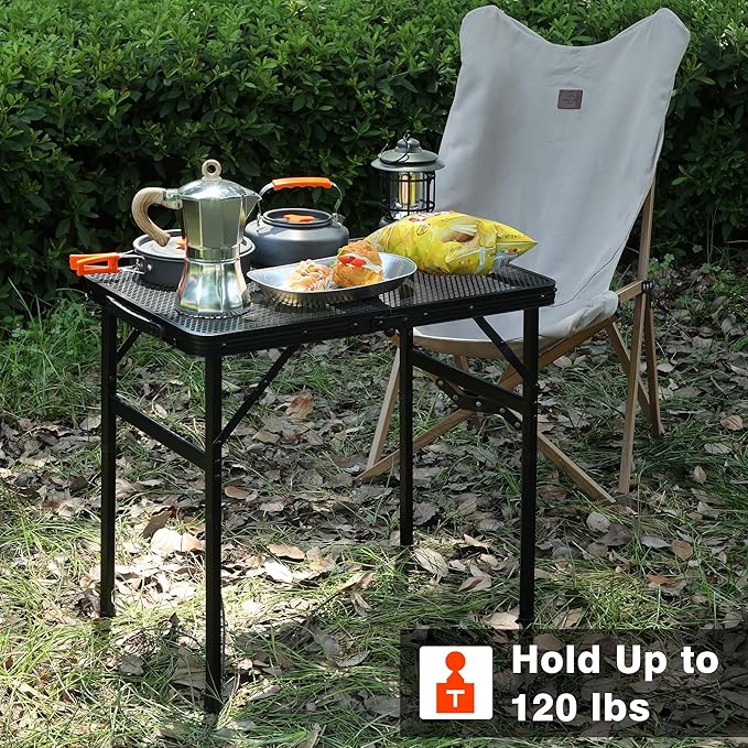 Camping Table, 2x1.3 FT Portable Folding Grill Table, Lightweight Height Adjustable Metal Tables with Mesh Desktop and Mesh Bag, Outdoor Tables for Camping, Picnic, Beach and BBQ, Black