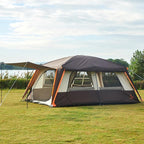 KTT Extra Large Tent 12 Person(A),Awning Family Cabin Tents,2 Rooms,4 Doors and 4 Windows with Mesh,Straight Wall,Waterproof,Double Layer,Big Tent for Outdoor,Picnic,Camping,Family Gathering。