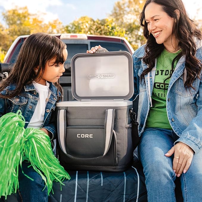 CORE Magnetic Zipperless 24 Can Soft Cooler | Insulated HardBody Liner Ice Chest Box | Best Portable Soft Cooler for Food & Beverages for Tailgating, Car Camping, and Family Beach Picnics