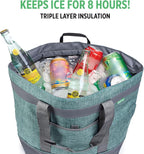 Jumbo Insulated Cooler Bag (Green) with HD Thermal Insulation - Premium, Collapsible Soft Cooler Makes a Perfect Insulated Grocery Bag, Food Delivery Bag, Travel Bag, Beach or Picnic Bags