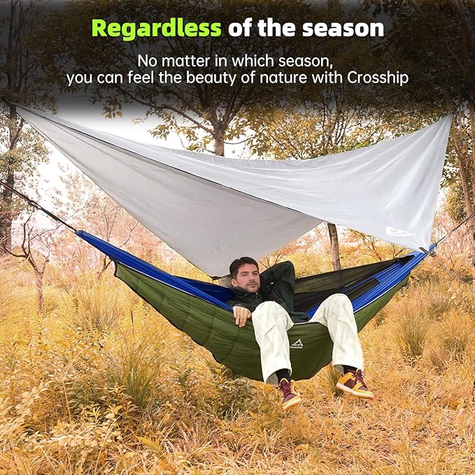 Camping Hammock with Mosquito Net – Portable Parachute Nylon Hammock Tent with Tree Straps, Camp Rope & Stake - for Hiking, Backpacking, Travel, Backyard, Beach – Holds Up to 500lbs (Blue)