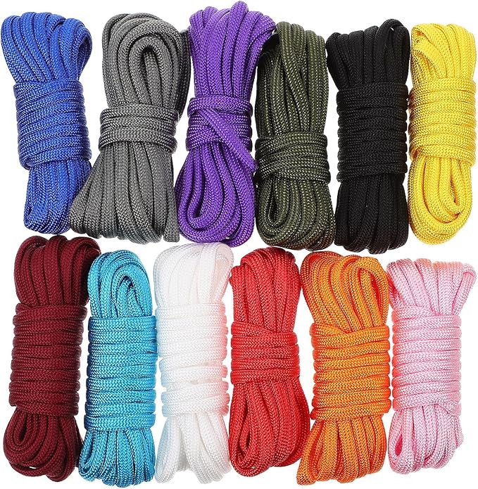 12 Rolls Tent Cord and Emergency Survival Rope, 3 Meters Each, Heavy-Duty Outdoor Camping Guide Line for Hiking and Climbing Random Color