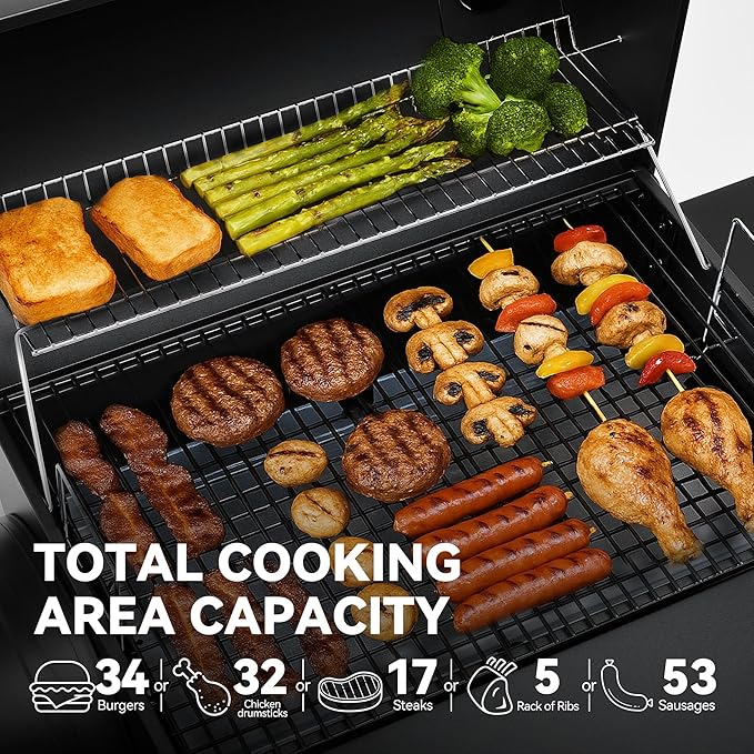 Royal Gourmet CC1830SC Charcoal Grill Offset Smoker with Cover, 811 Square Inches, Black, Outdoor Camping