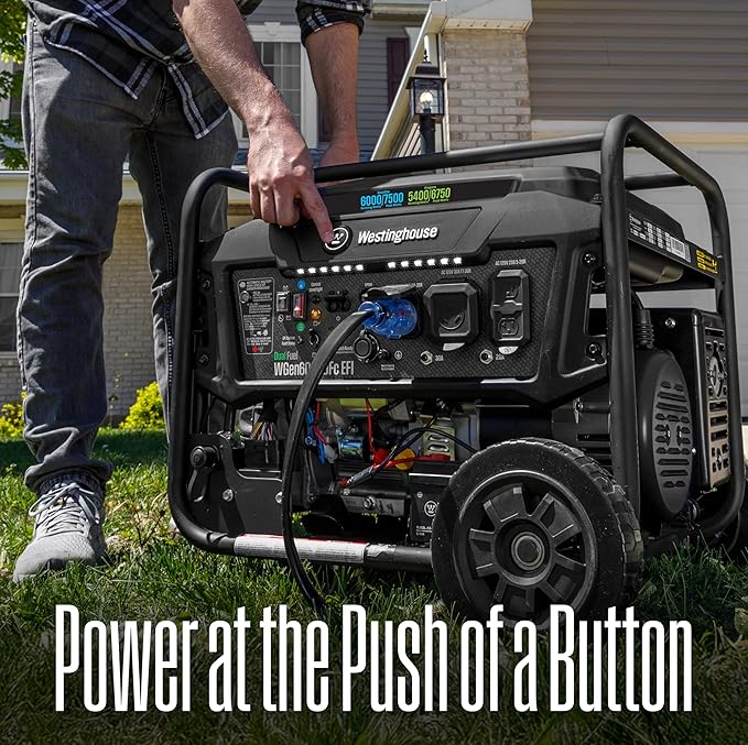 Westinghouse 7500 Peak Watt EFI Dual Fuel Home Backup Portable Generator, Remote Electric Start, Transfer Switch Ready, Gas and Propane Powered, CO Sensor, CARB Compliant