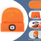 YMHB Unisex Beanie Hat with Light, USB Rechargeable LED Headlamp Hat Night Light Cap Christmas Stocking Stuffers Gifts for Men Dad Father Husband (Orange)