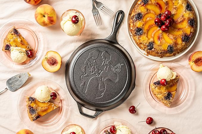 Lodge 10.25 Inch Dolly Parton Pre-Seasoned Cast Iron Stamped Skillet - Signature Teardrop Handle - Use in the Oven, on the Stove, on the Grill, or Over a Campfire, Black