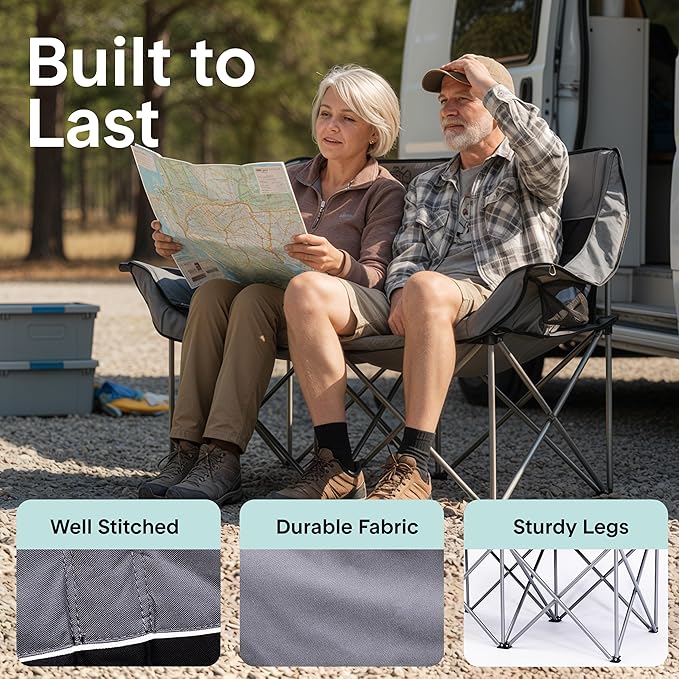 Camping Loveseat for Couples, Friends & Families, Double Camping Chair, Foldable Two Person Camping Chair for Campfire Nights, Tailgating Fun, Beach Escapes, RV Road Trips & Cozy Backyard Comfort