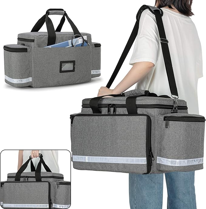 Trunab Professional Medical Bag, First Aid Storage Bag, Empty Emergency Responder Trauma Bag with Inner Dividers and No-Scratch Bottom, Ideal for EMT, EMS, Paramedics, Grey, Bag ONLY