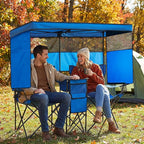 Double Beach Chair with Canopy Shade Heavy Duty Camping Chairs with Cup Holder Folding Loveseat for Outside Lawn
