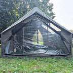 Inflatable Canvas Camping Tents with Stove Jack – Air Beam Blow Up Family Camping Tent for 2–6 People, Fast Setup Shelter with Hand Pump