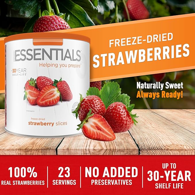 Emergency Essentials, Freeze-Dried Strawberry Slices, Bulk Freeze-Dried Fruit, 30-Year Shelf Life, 6.4-oz. Large Can