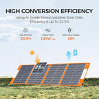 Flashfish 100W 18v Foldable Solar Panel, High-Efficiency Solar Charger with Dc Output & 65W USB.C QC3.0 Port for Portable Power Station, Camping, Travel & Outdoor