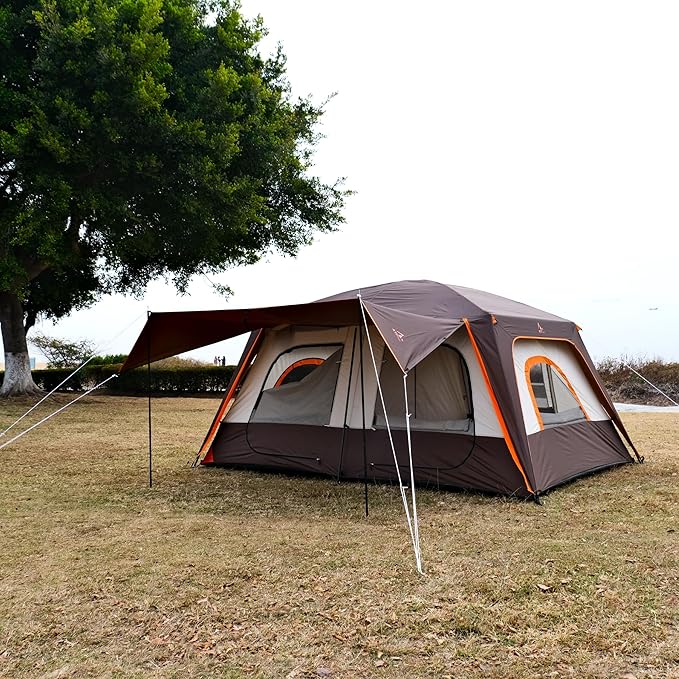 KTT Large Tent 8-10-12 Person,Family Cabin Tents,2 Rooms,2 Doors and 4 Windows with Mesh,Straight Wall,Waterproof,Double Layer,Big Tents for Outdoor,Picnic,Camping,Family Gathering